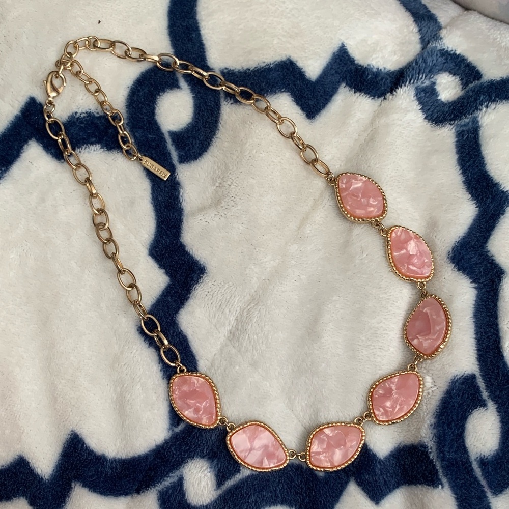 Sugarfix Pink Resin Gold Tone Statement Necklace - Picture 2 of 6